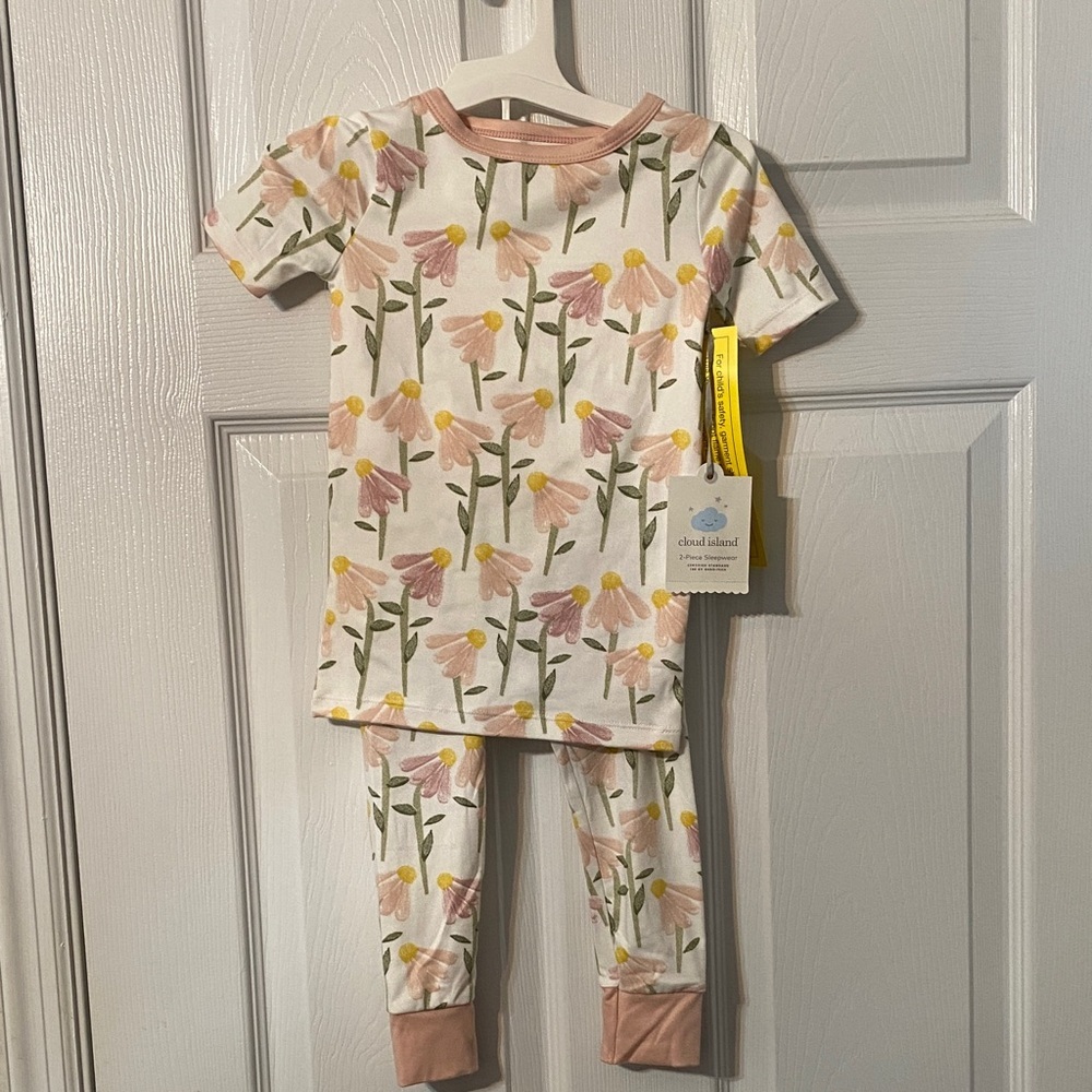 Cloud Island Girls  Pajama Set Pink and Yellow Floral Size 3 T NWT